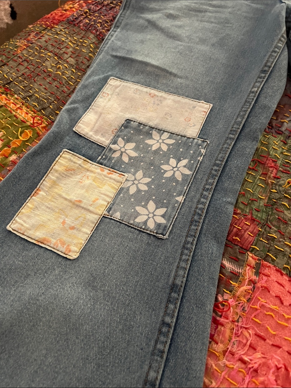 Wrangler women’s flared patchwork Jeans in Washed Blue - Picture 3 of 16